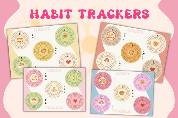 Habit Trackers | Digital & Printable PDF | 4 Aesthetic Colors