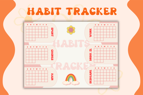 Simple Retro Monthly Habit Tracker | Printable Planner PDF + 24 Habit Stickers
